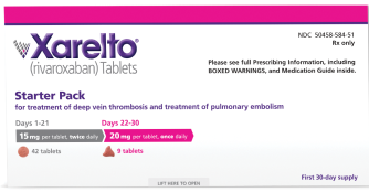 XARELTO® (rivaroxaban) tablets starter pack for deep vein thrombosis/pulmonary embolism (DVT/PE)